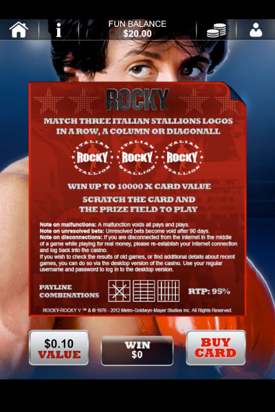 Rocky Mobile Scratch Card Paytable