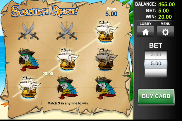Scratch Ahoy Mobile Scratch Card Diagonal Win