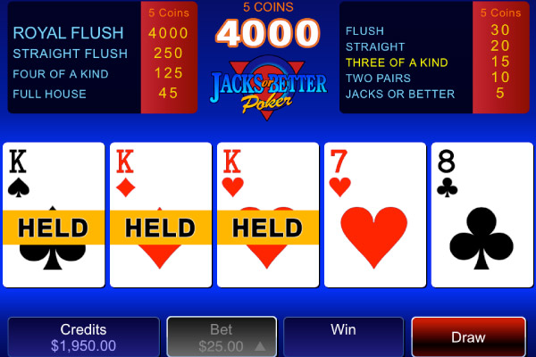 Jacks or Better Mobile Video Poker Hand