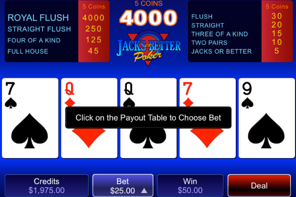 Jacks or Better Video Poker Game Screenshot