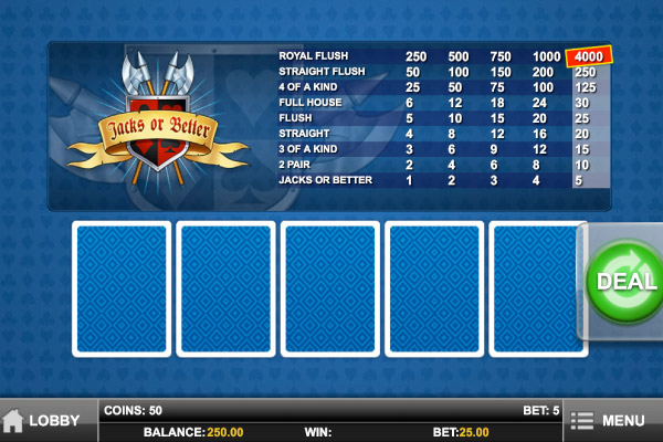 Play'n Go Jacks or Better Mobile Video Poker Screenshot