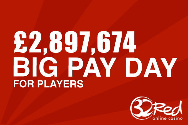 32Red Casino Pays Out £2,897,674 in One Day
