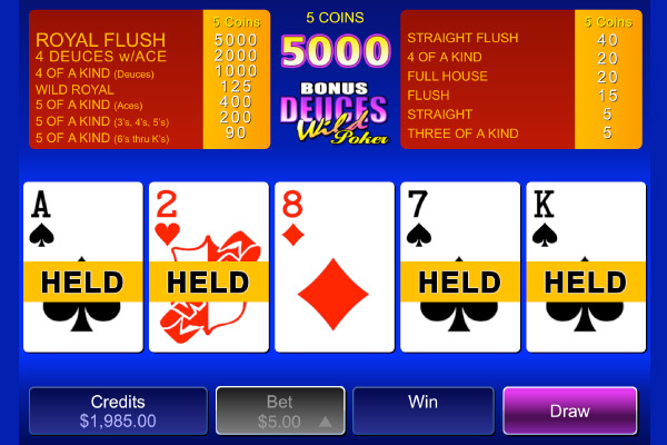 Bonus Deuces Wild Mobile Video Poker Hand