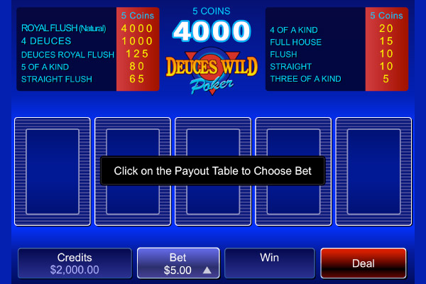 Deuces Wild Video Poker Intro Screen