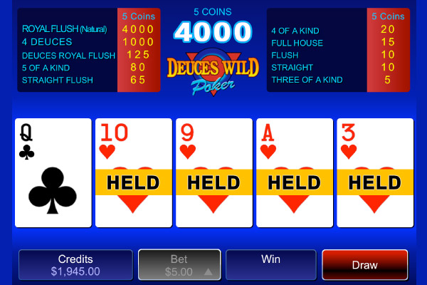 Microgaming Deuces Wild Video Poker Held Hands