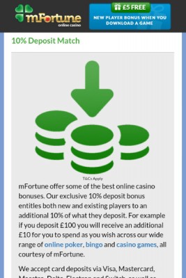 mFortune Mobile Casino Deposit Bonus