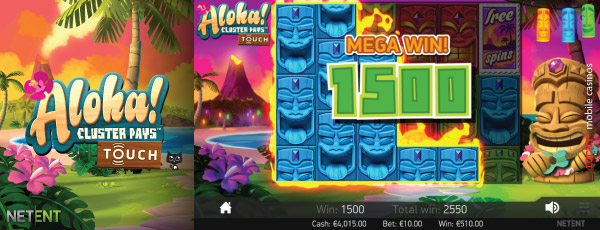 NetEnt Aloha! Cluster Pays Touch Slot Mega Win Example