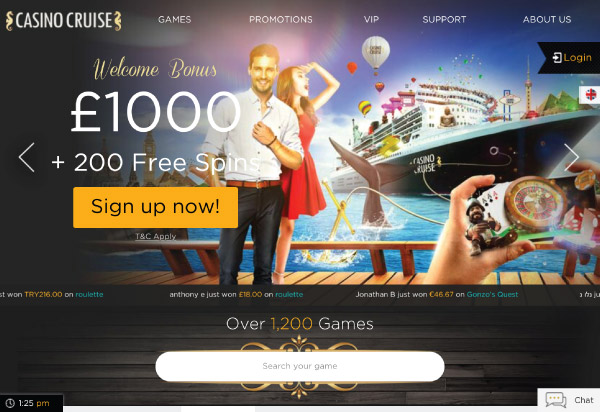 Casino Cruise Mobile Casino Lobby With Bonus Offer