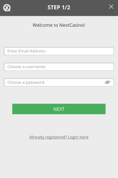 NextCasino New Player Registration Form