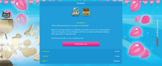 Vera John Casino Slot Tournaments Example on iPad