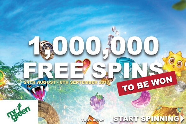 1,000,000 Mr Green Free Spins Bonuses To Be Won