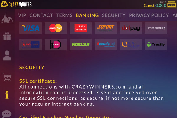 Crazy Winners Casino Secure Banking Options