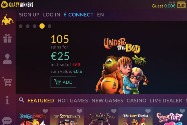 CrazyWinners Mobile Casino Lobby