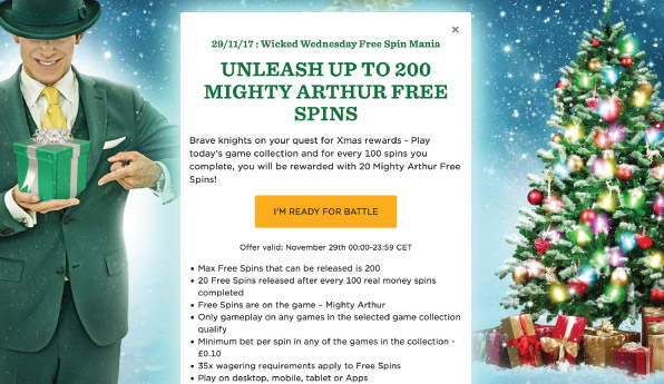 Example Mr Green Bonus Offer - Mighty Arthur Free Spins
