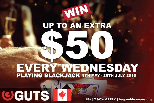 Guts Casino Blackjack Bonus for Canada Every Wednesday