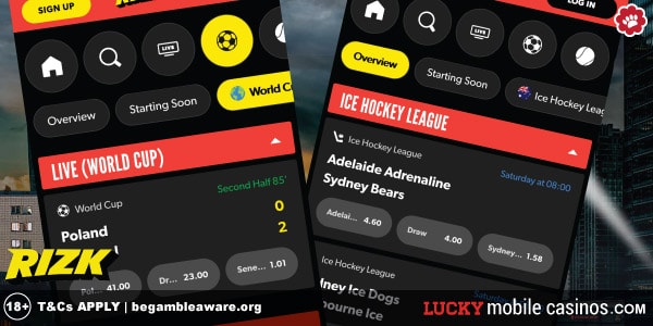 Rizk Mobile Sportsbook Site With World Cup & Ice Hockey Bets