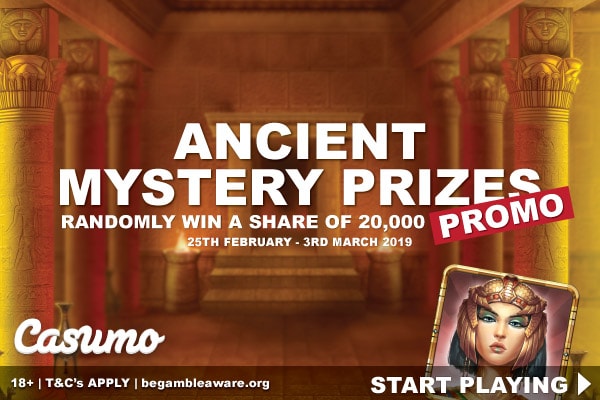 Win Random Cash Prizes In Casumo's Ancient Mystery Prizes Promo