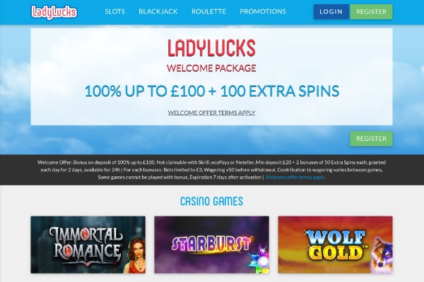 LadyLucks Mobile Casino Home With Bonus