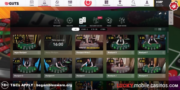 Evolution Gaming Live Blackjack Tables At Guts Casino