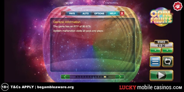 Opal Fruits Slot Game RTP Hidden In The Help Section