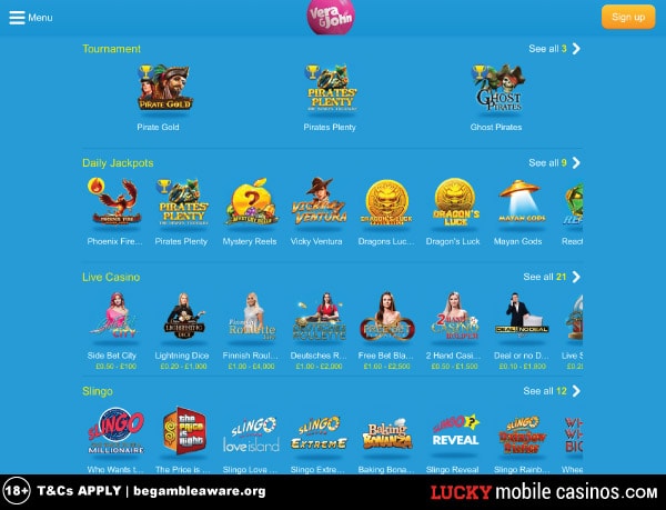 Example of The Vera&John UK Casino Lobby on iPad