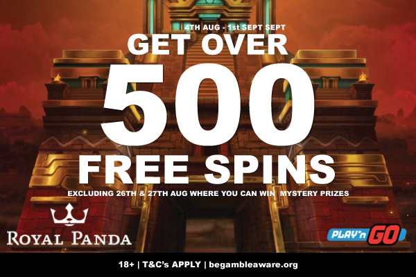 Get Over 500 Royal Panda Casino Free Spins Bonuses On Play'n GO Slots