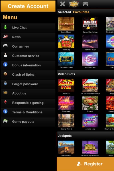 Videoslots Casino Menu With Slots