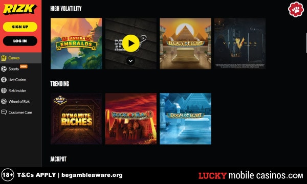 Rizk Casino Website With Top Games