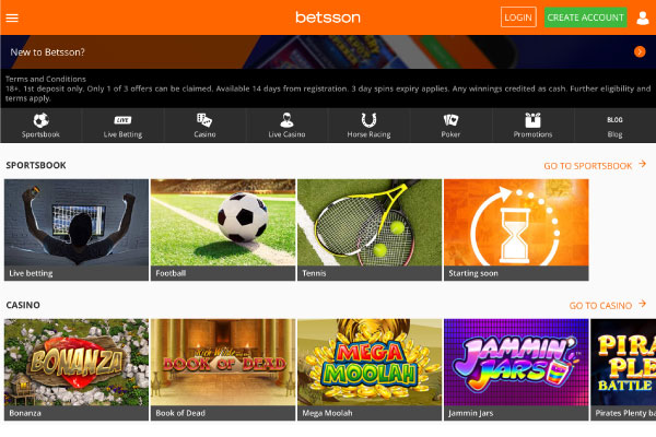 Betsson Mobile Casino Lobby