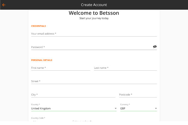 Betsson Casino Sign Up