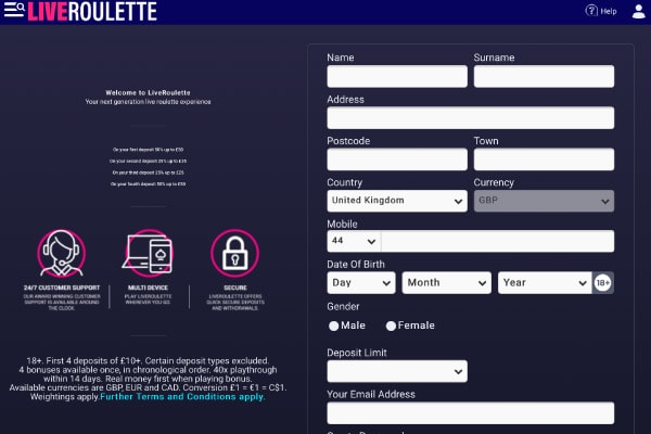 LiveRoulette Casino Sign Up UK