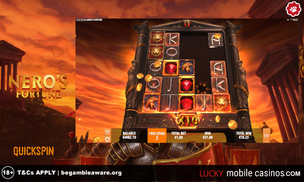 Nero's Fortune Slot Free Spins Example With 10x Multiplier
