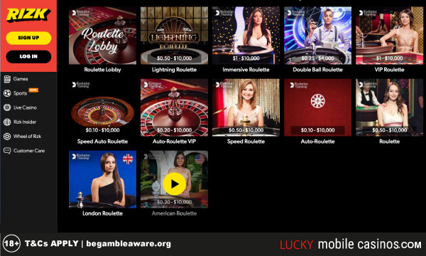 Example of Live Roulette Games at Rizk Casino