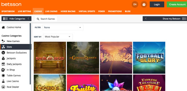 Betsson Slots List