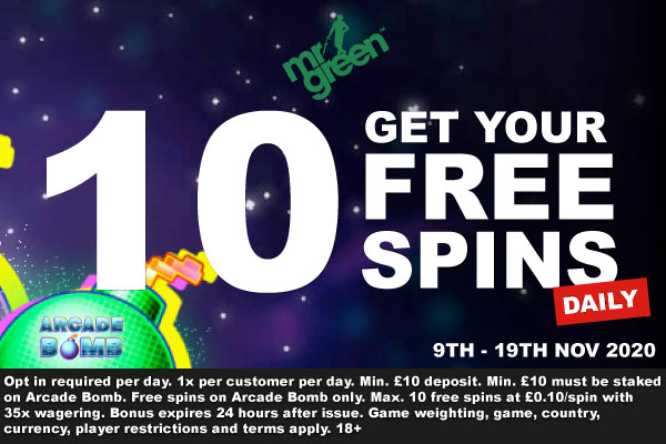 Get 10 Free Spin Bonus Daily At Mr Green UK Casino