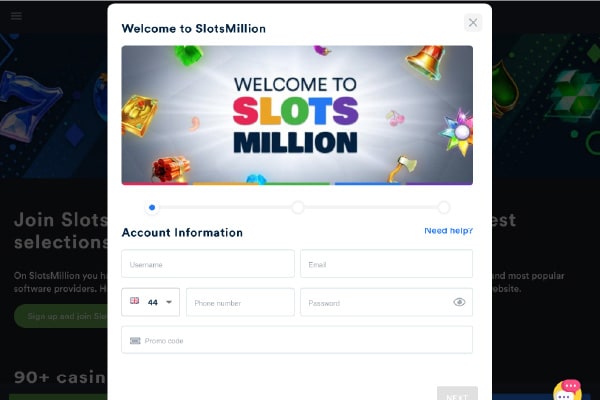 SlotsMillion Casino Sign Up Example