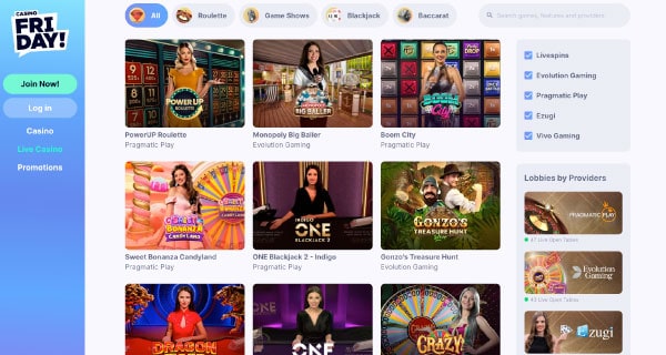 Casino Friday Live Casino Games Example