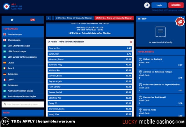 All British Casino UK Election Odds