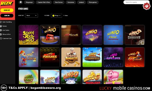 Rizk Casino Slingo Slots Collection