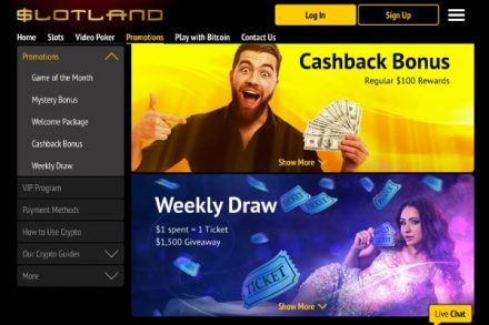 Slotland Casino Promotions with Cashback